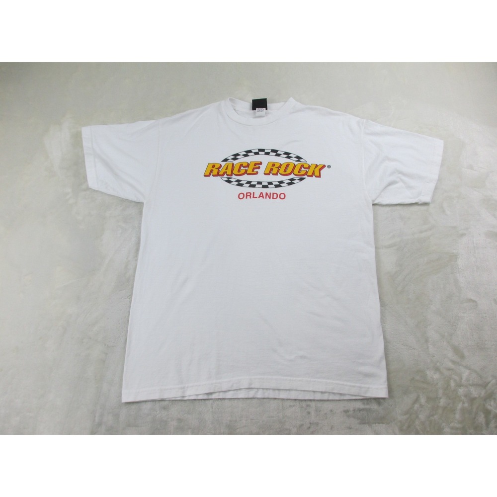 VINTAGE Race Rock Shirt Mens Extra Large White Orlando USA Cotton*